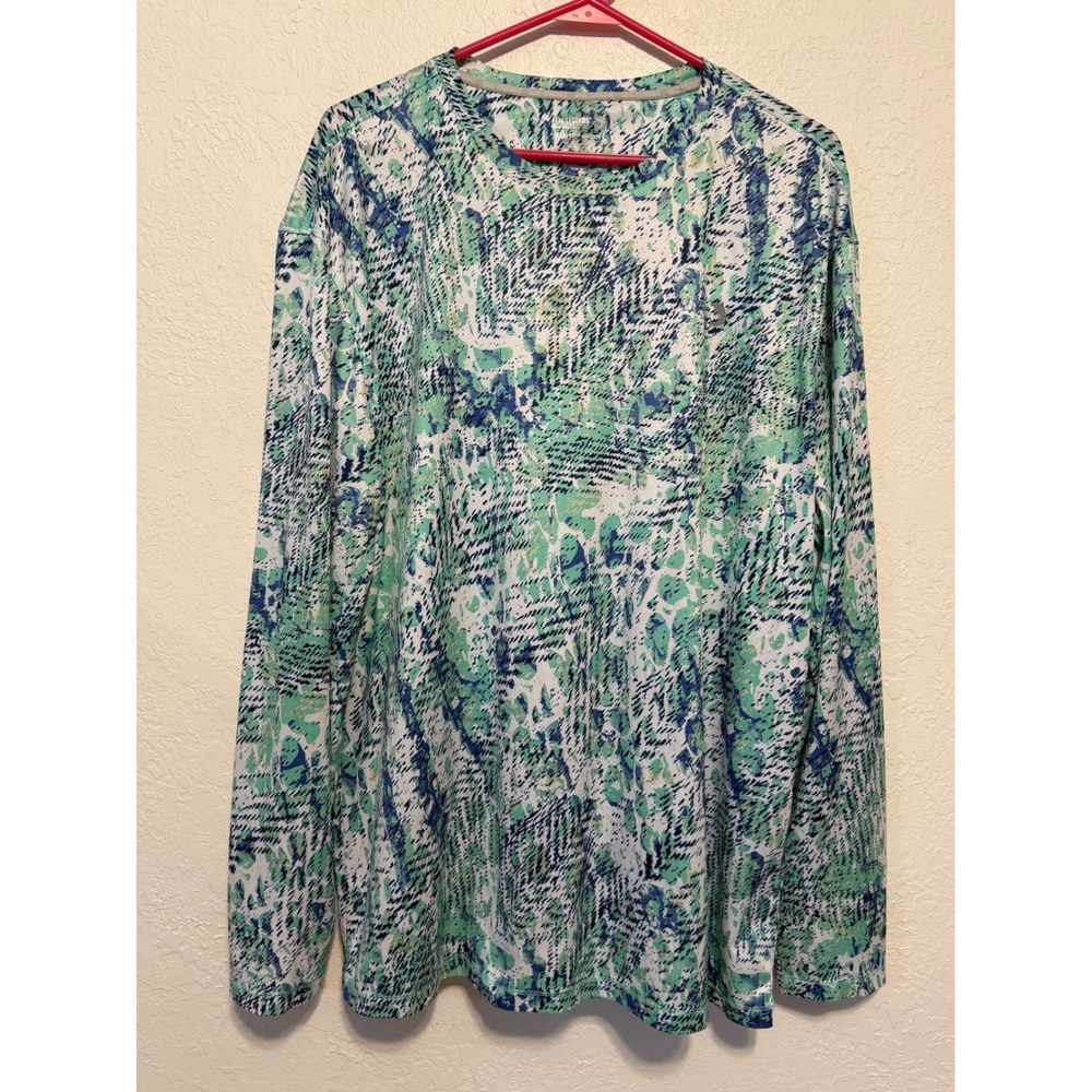 Reel Legends Keep-It-Cool Mens XL Performance Fishing Shirt Green Blue LS